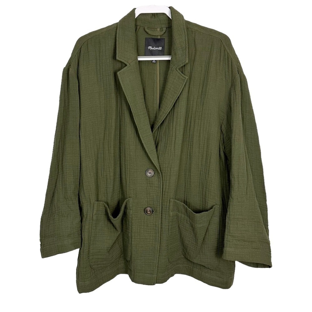 Madewell Green Gauze Crinkle Jacket Relaxed Fit